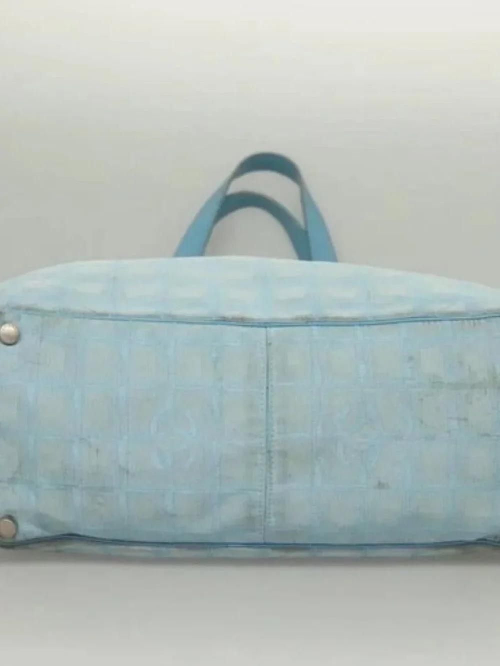 CHANEL New Travel line Tote Bag Light Blue Silver CC Auth 129655